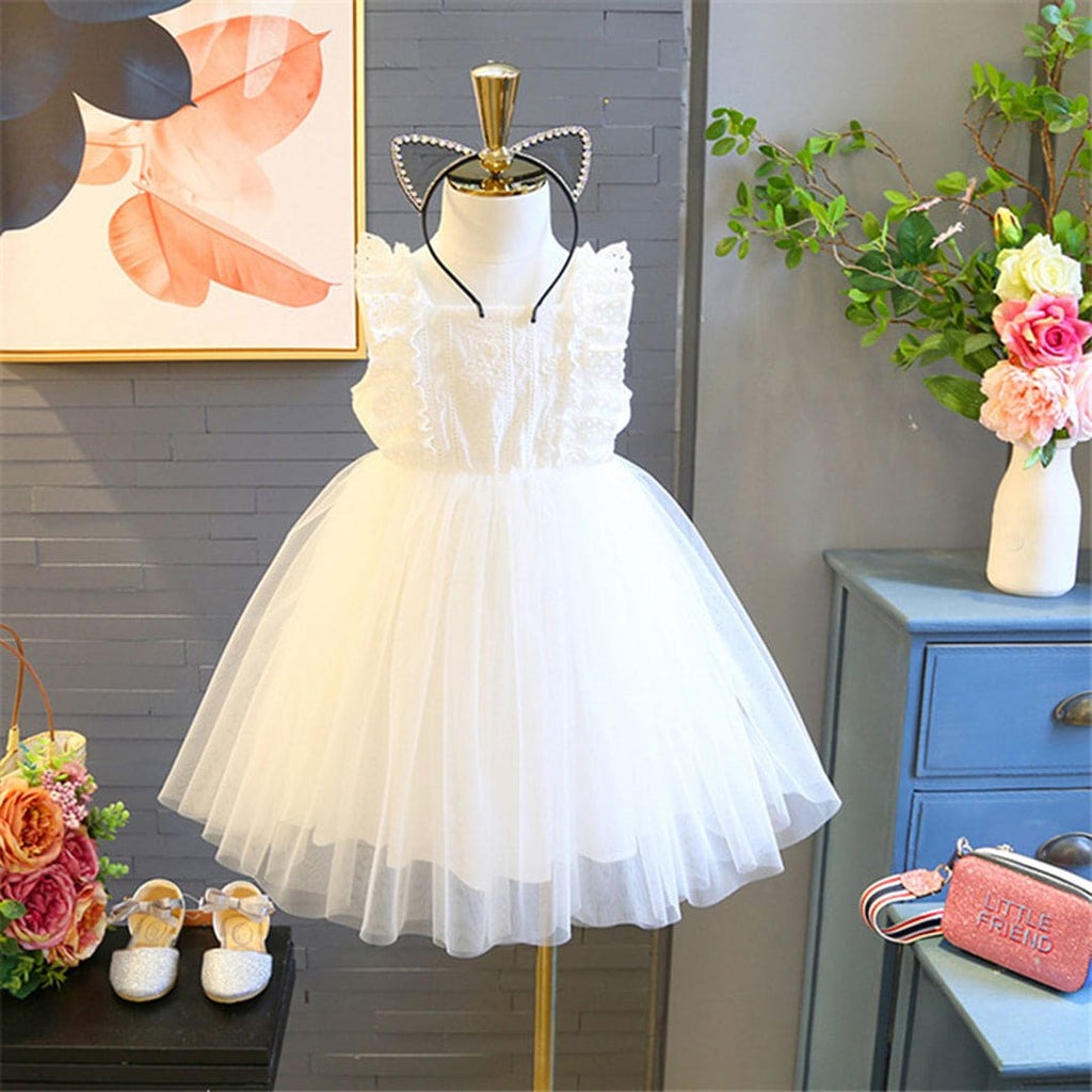 White Frill Princess Dress for Girls – Soft Cotton Blend Party Wear