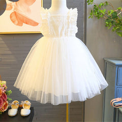 White Frill Princess Dress for Girls – Soft Cotton Blend Party Wear