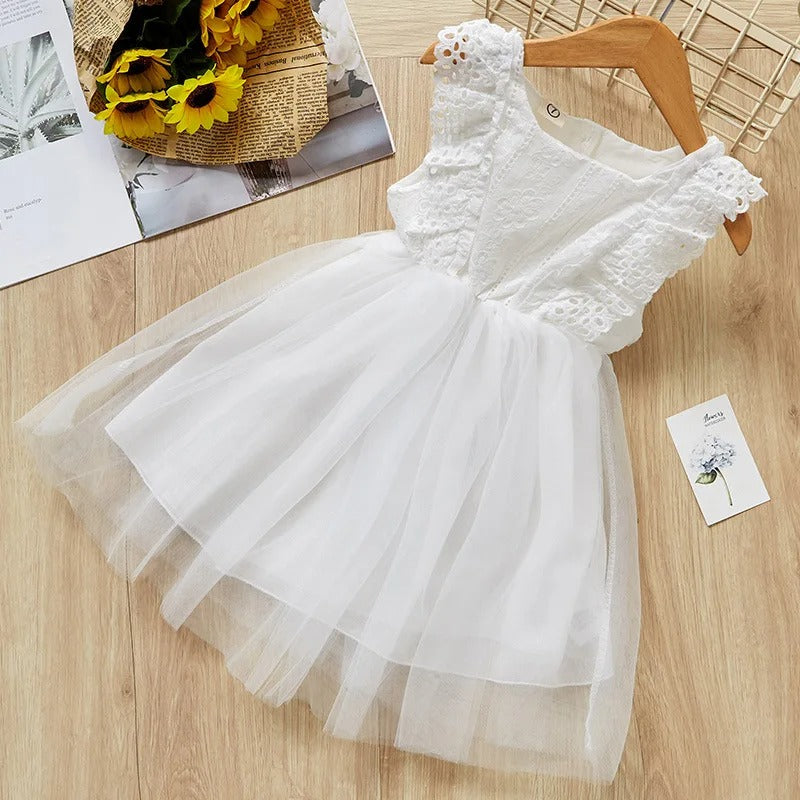 White Frill Princess Dress for Girls – Soft Cotton Blend Party Wear