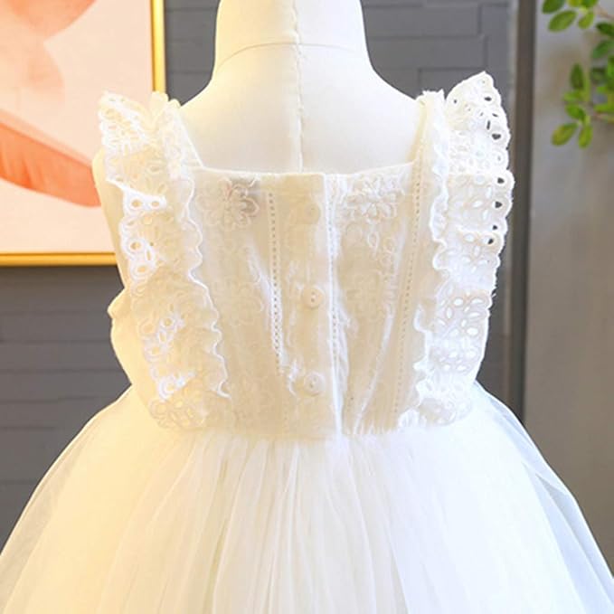 White Frill Princess Dress for Girls – Soft Cotton Blend Party Wear