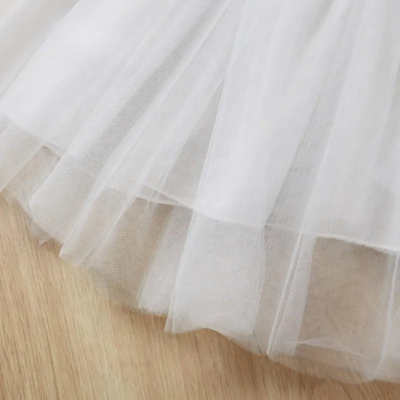 White Frill Princess Dress for Girls – Soft Cotton Blend Party Wear