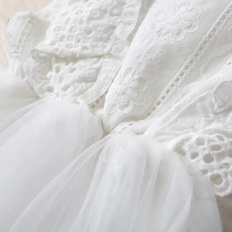 White Frill Princess Dress for Girls – Soft Cotton Blend Party Wear