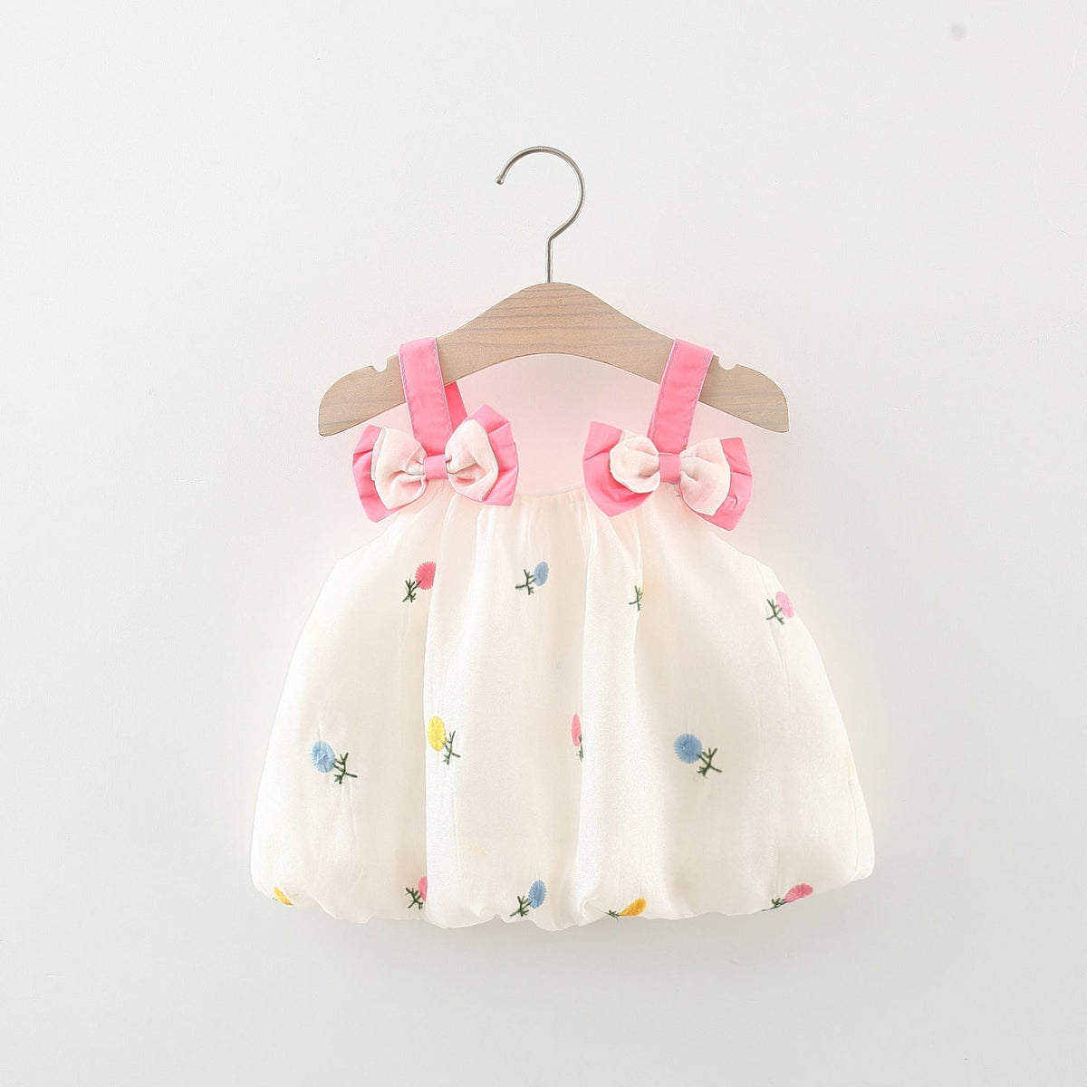 White and Pink Bow Cotton Dress for Girls – Elegant and Comfortable Kids Wear