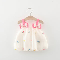White and Pink Bow Cotton Dress for Girls – Elegant and Comfortable Kids Wear