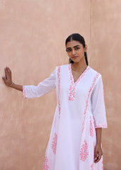 White & Pink Cotton Kurta with Handblock Buta Prints