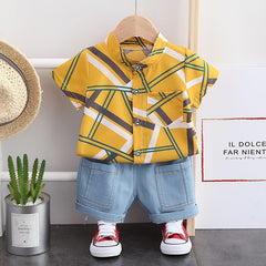 Yellow Abstract Boys Denim Set – Stylish Cotton Kids Outfit for Play and Outings