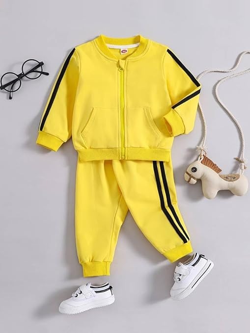 Yellow Blocked Boys Track Suit Set – Comfortable Cotton Blend Kids Outfit