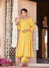 Yellow Cotton Flared Kurta with Classic Bandhej Print