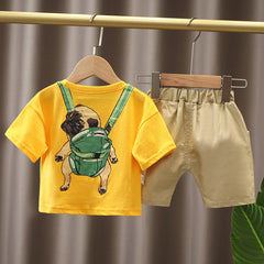 Yellow Dog Backpack Boys Outfit Set – Soft Cotton Kids Wear for Play and Outings