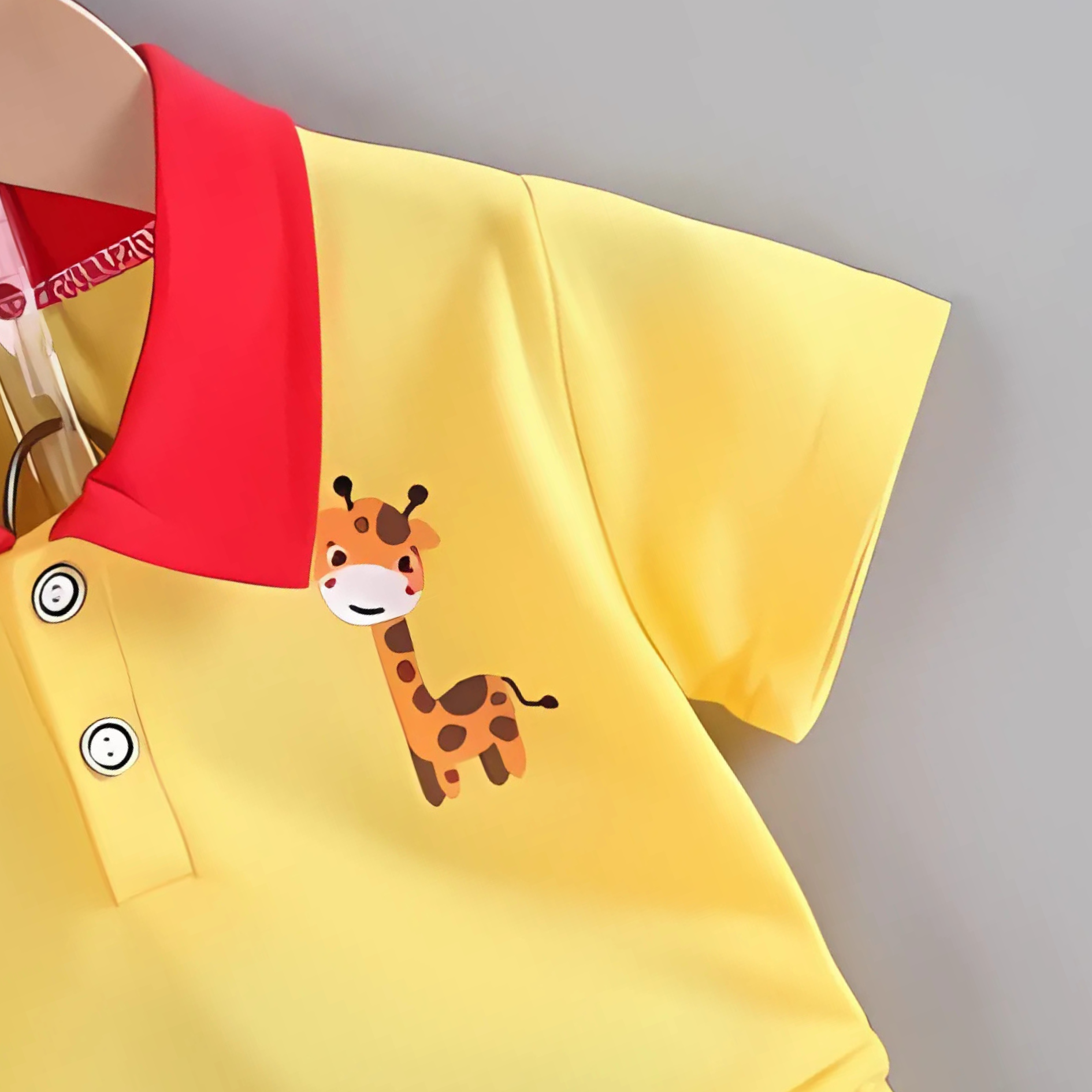Yellow Giraffe Boys Collar T-Shirt & Bottom Set – Soft Cotton Kids Outfit for Toddlers