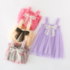 Girls Bow Flare Dress – Mesh Blend Party Outfit