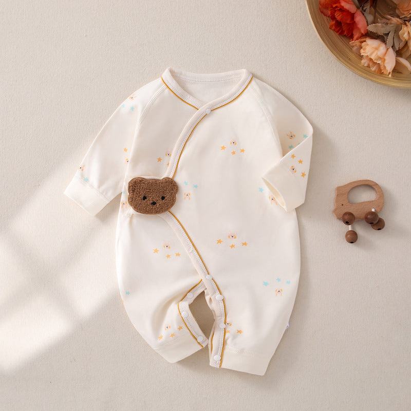 Newborn Side Closure Bear Romper – Soft Cotton Baby Boys and Girls Outfit