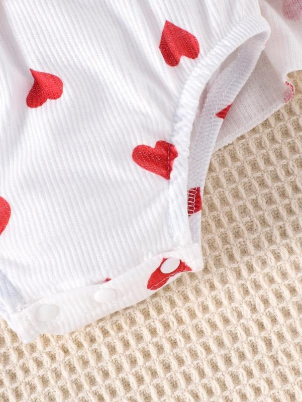 Polka Hearts Baby Girls Romper Dress Set with Socks and Head Bow – Soft Cotton Outfit