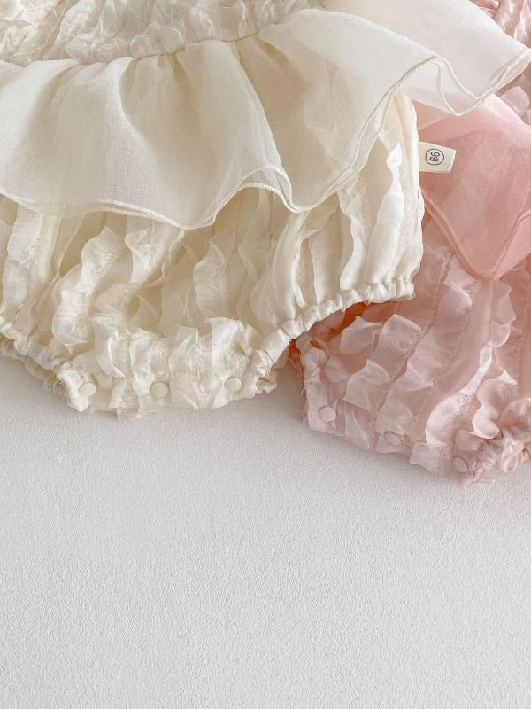 3D Tulips Baby Girls Lace Romper Dress – Soft Cotton Lined Outfit