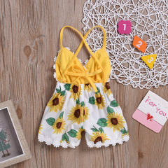 Sunflower Lace Jumpsuit – Cotton Baby Girls Outfit