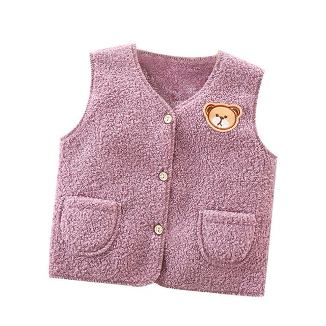 Lovely Pink Bear Girls Sleeveless Cotton Blend Top – Cute and Comfortable Summer Wear