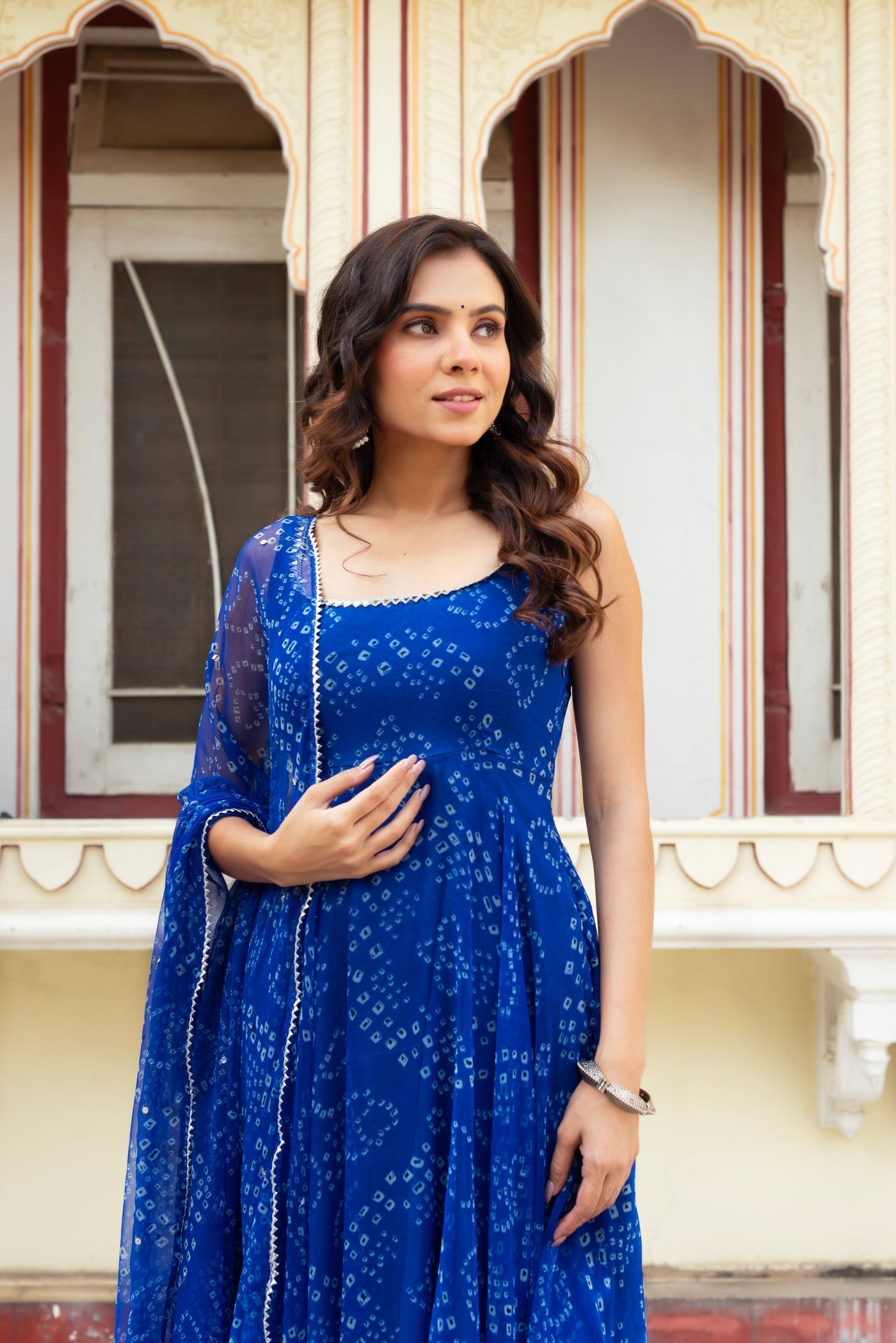 Exclusive Digital Printed Organza Silk Anarkali Suit with Lace Border Dupatta