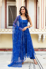 Exclusive Digital Printed Organza Silk Anarkali Suit with Lace Border Dupatta