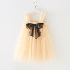 Girls Bow Flare Dress – Mesh Blend Party Outfit