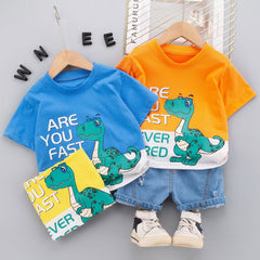 Never Tired T-shirt and Denim Bottom Set – Casual Cotton Outfit for Boys