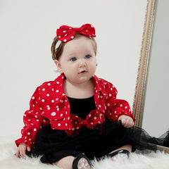 Polka Dot Baby Girls Dress with Jacket and Headband – Soft Cotton Blend Outfit
