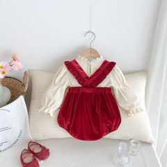 Velvet Wine Baby Girl Romper Dress – Soft and Elegant Infant Outfit