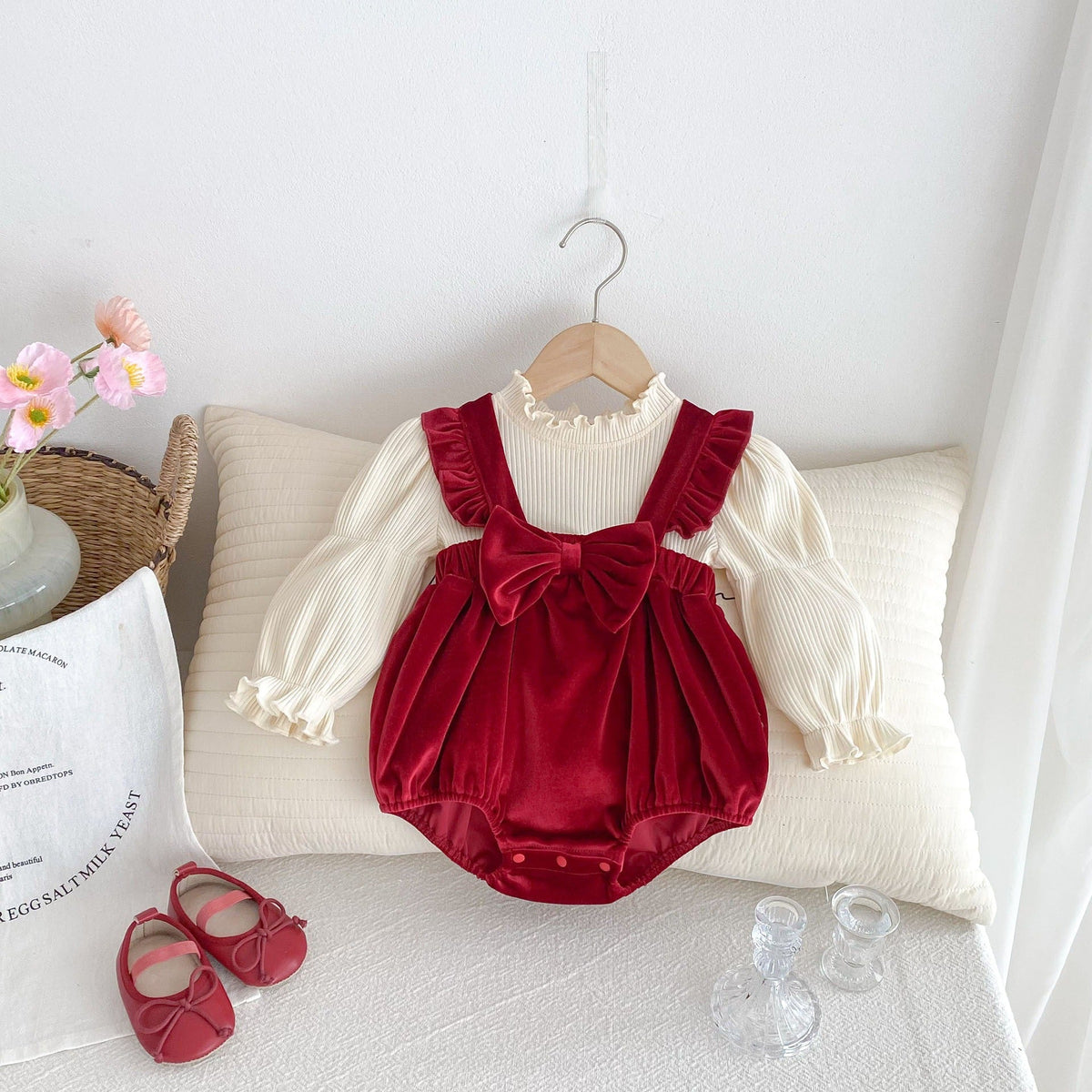 Velvet Wine Baby Girl Romper Dress – Soft and Elegant Infant Outfit