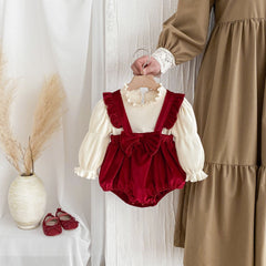 Velvet Wine Baby Girl Romper Dress – Soft and Elegant Infant Outfit