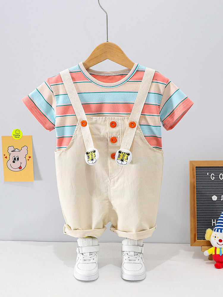 Striped Cotton Dungaree Set for Baby Boys & Girls – Casual Outfit