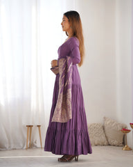 Dusty Purple Roman Silk Ruffle Anarkali Suit