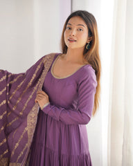 Dusty Purple Roman Silk Ruffle Anarkali Suit