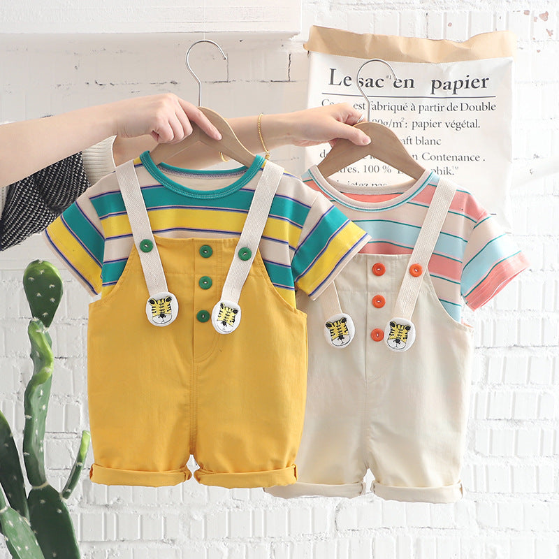 Striped Cotton Dungaree Set for Baby Boys & Girls – Casual Outfit