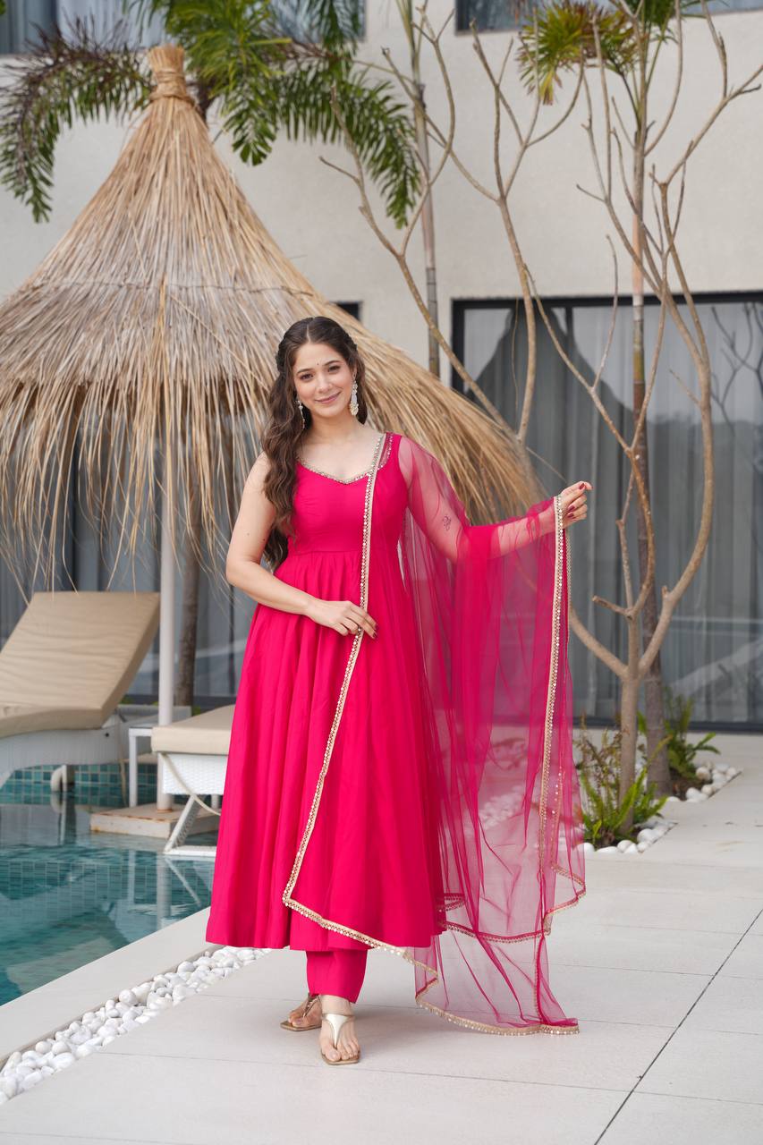 Heavy Pure Romansilk Chanderi Kurta with Soft Nylon Net Dupatta