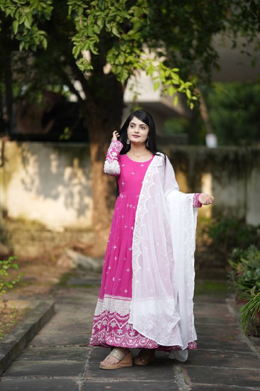 Embroidered Faux Georgette Kurta Set with Dupatta