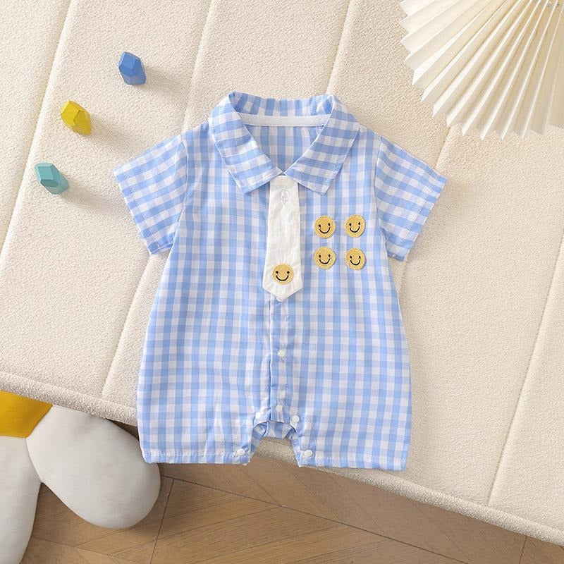 Tie & Checks Baby Boys Romper – Soft Cotton Infant Outfit, Comfortable & Stylish
