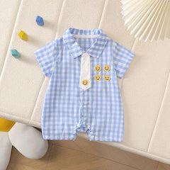 Tie & Checks Baby Boys Romper – Soft Cotton Infant Outfit, Comfortable & Stylish