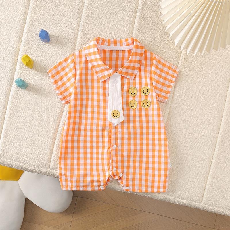 Tie & Checks Baby Boys Romper – Soft Cotton Infant Outfit, Comfortable & Stylish