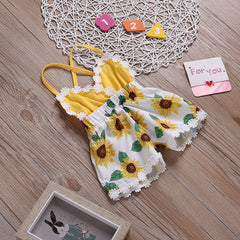 Sunflower Lace Jumpsuit – Cotton Baby Girls Outfit