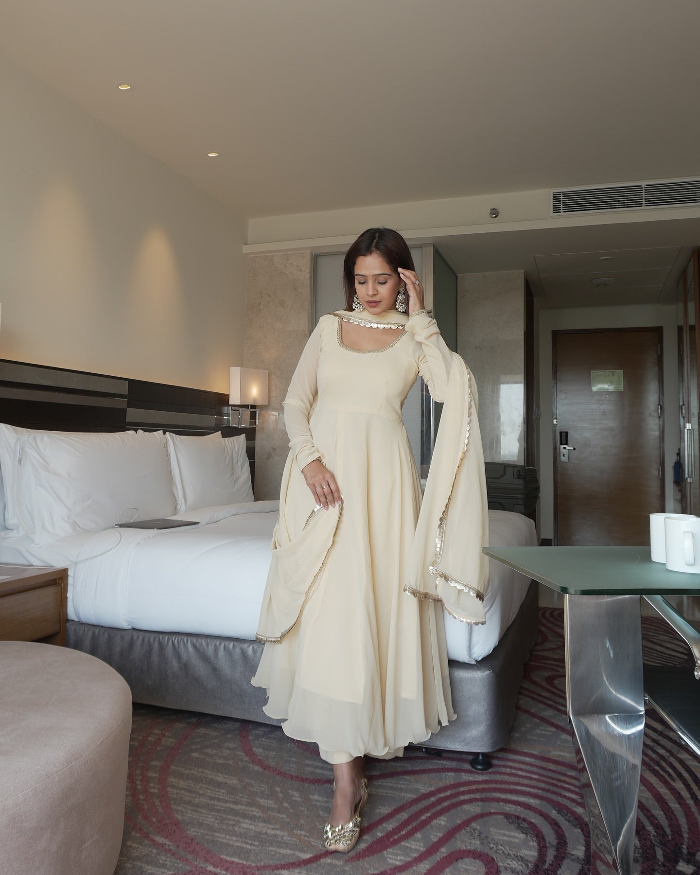 Elegant Heavy Fox Georgette Anarkali Suit with Fancy Lace & Full Flair