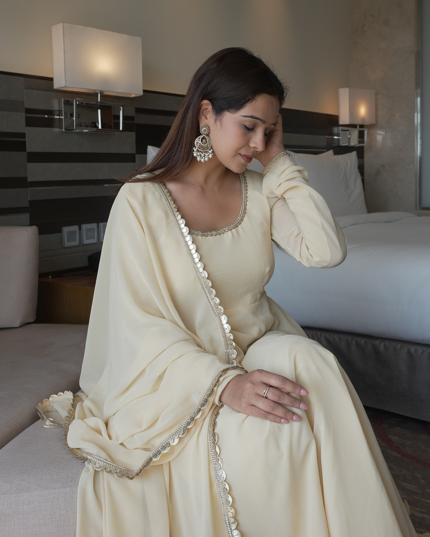 Elegant Heavy Fox Georgette Anarkali Suit with Fancy Lace & Full Flair