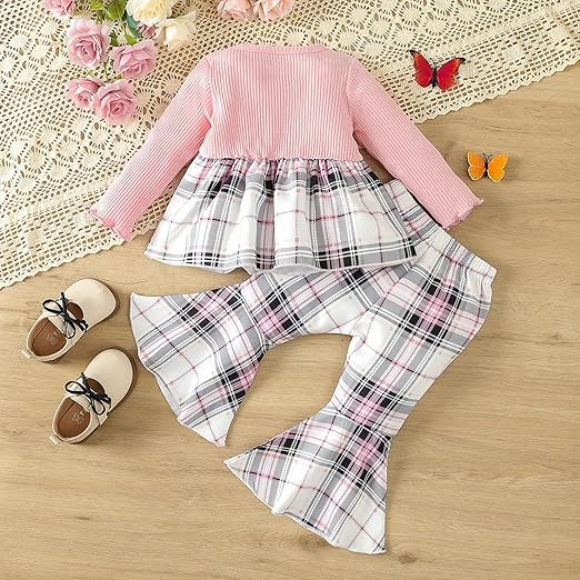 Twirl Top & Flared Pants Set for Baby Girls – Soft Cotton Blend Outfit