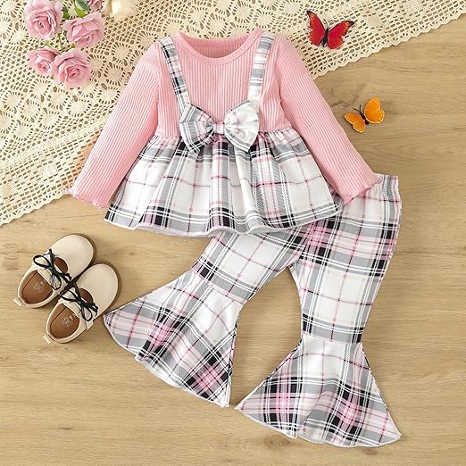 Twirl Top & Flared Pants Set for Baby Girls – Soft Cotton Blend Outfit
