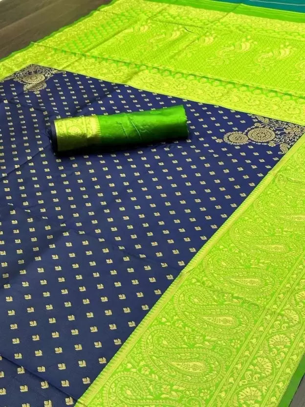Woven Banarasi Jacquard Saree  (Green)