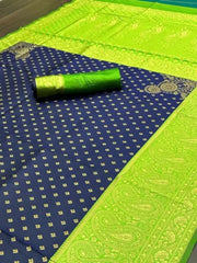 Woven Banarasi Jacquard Saree  (Green)