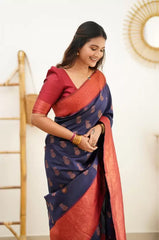 Woven Kanjivaram Jacquard, Pure Silk Saree  (Dark Blue)