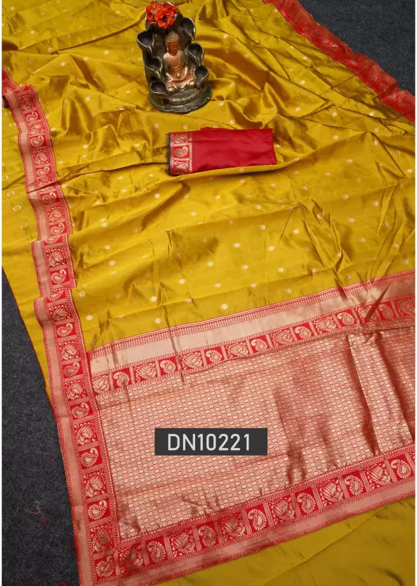 Woven Banarasi Jacquard Saree  (Yellow)