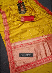Woven Banarasi Jacquard Saree  (Yellow)