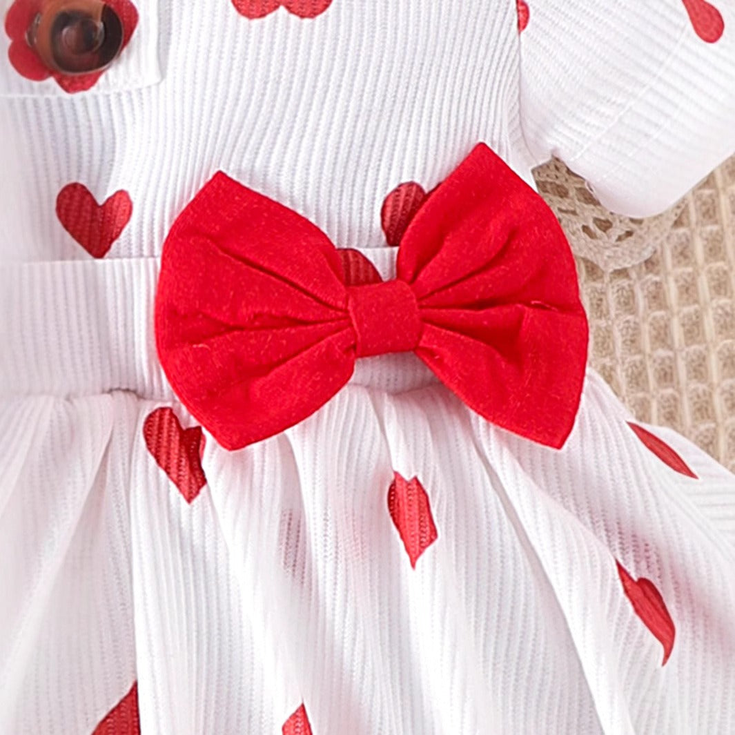 Polka Hearts Baby Girls Romper Dress Set with Socks and Head Bow – Soft Cotton Outfit