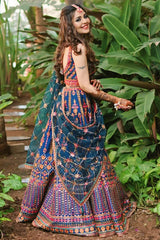 Heavy Flare Navy Blue Colour Chaniya Choli For Bridal