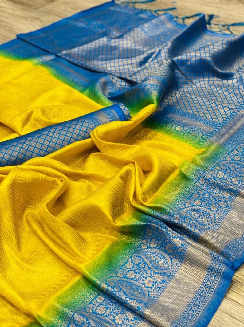 Yellow Color Kanchipuram Silk Saree with Zari Border